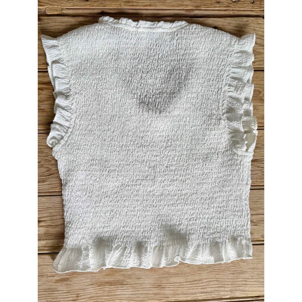She + Sky White Smocked Ruffle Top Small Boho Cottagecore Festival Coquette - Picture 2 of 7